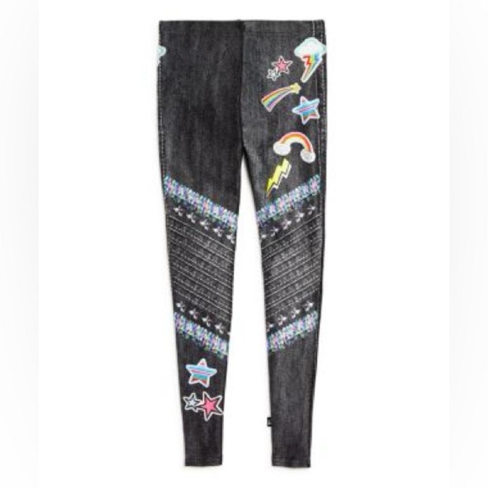Terez Girls' Denim-Print Sweet Moto Leggings Little Kid
